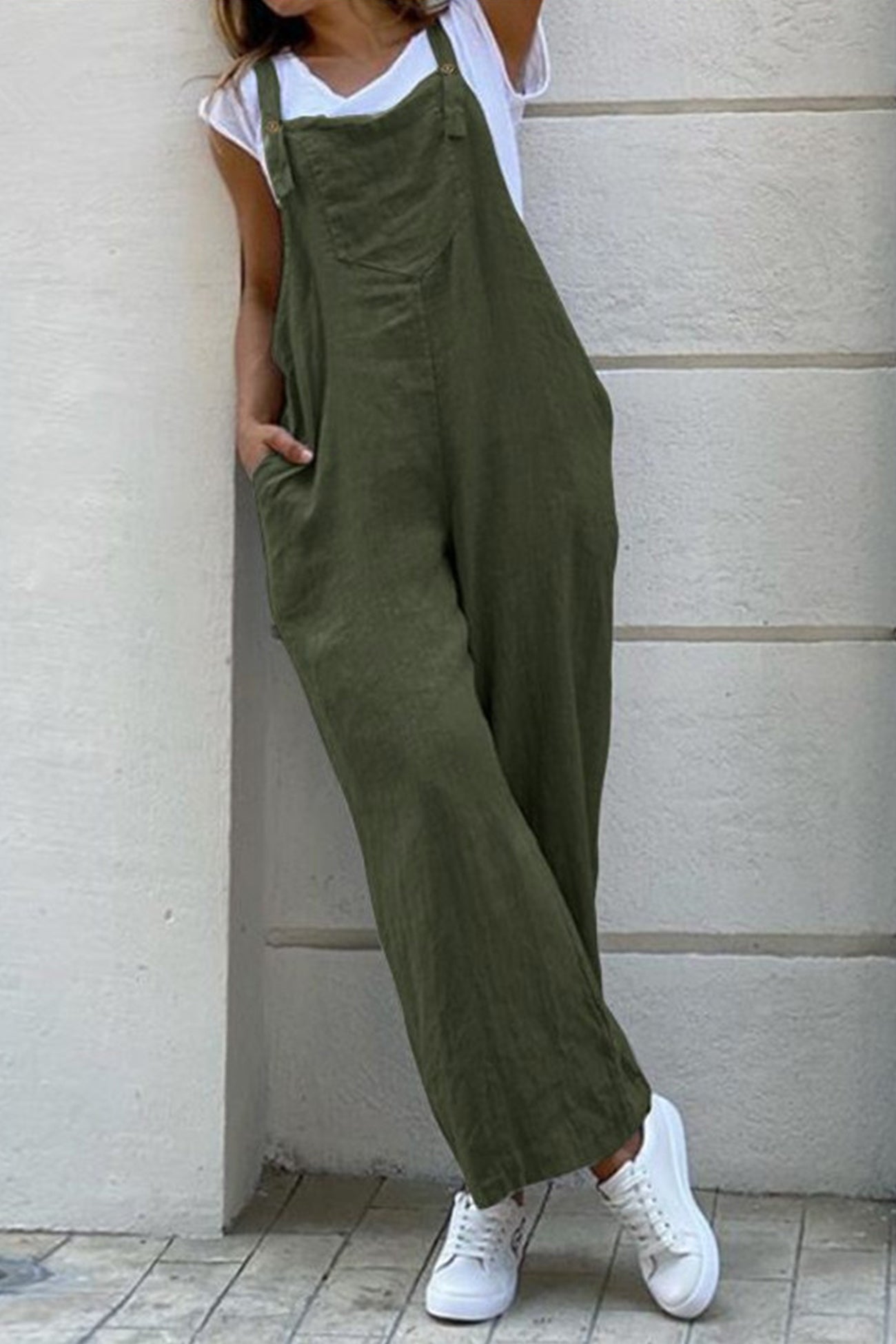 Cotton Solid Button-down Overalls