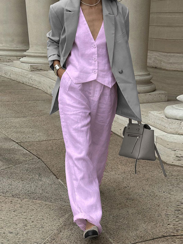 Ossaso Cotton Casual White Pants Set