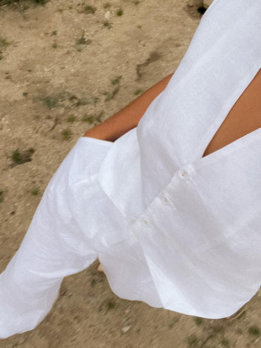 Ossaso Cotton Casual White Pants Set