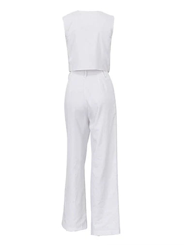 Ossaso Cotton Casual White Pants Set