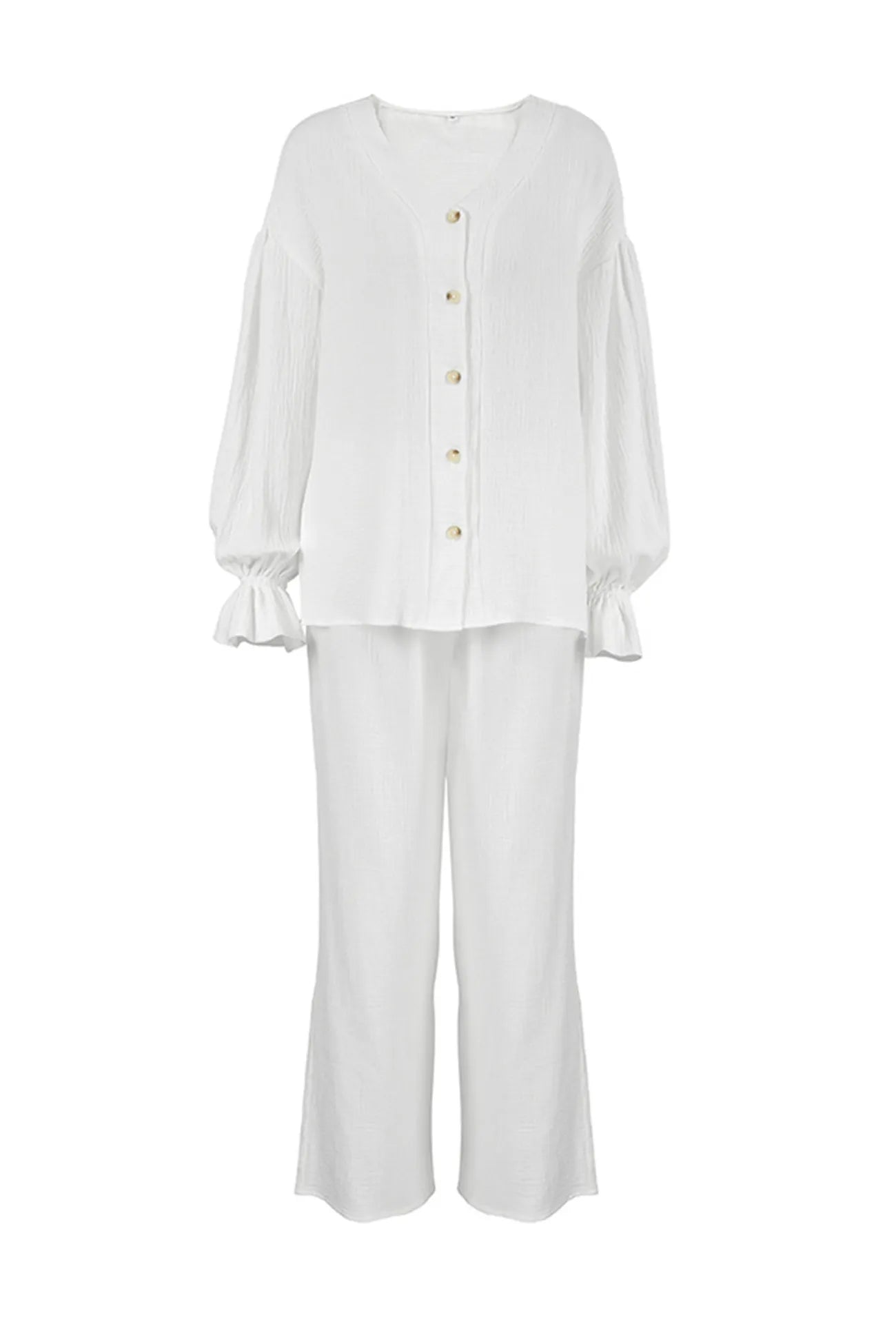 Cotton Flare Sleeve Cardigan Long Pants Set