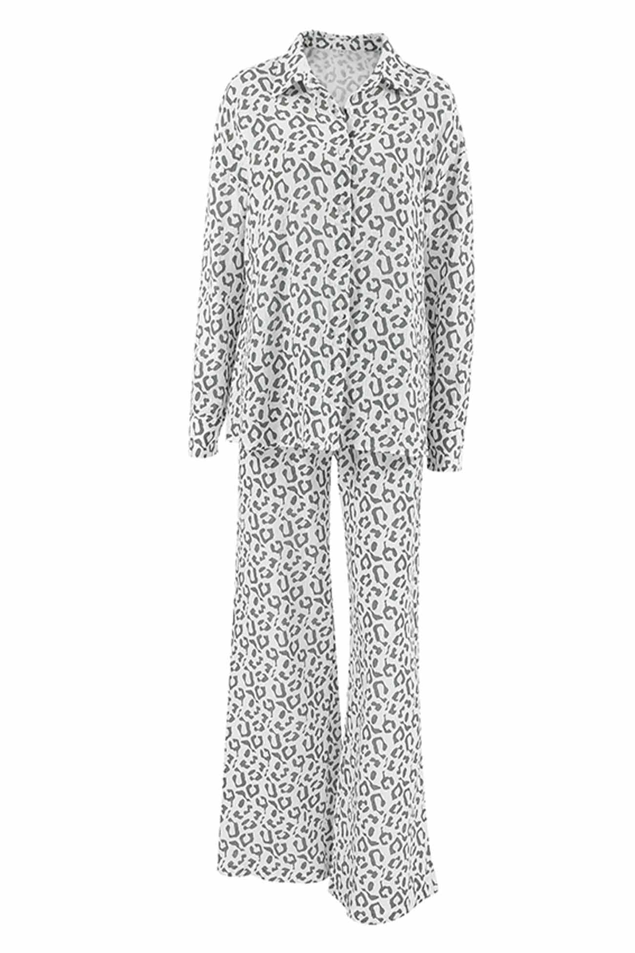Cotton Leopard Shirt Long Pants Two-Piece Set