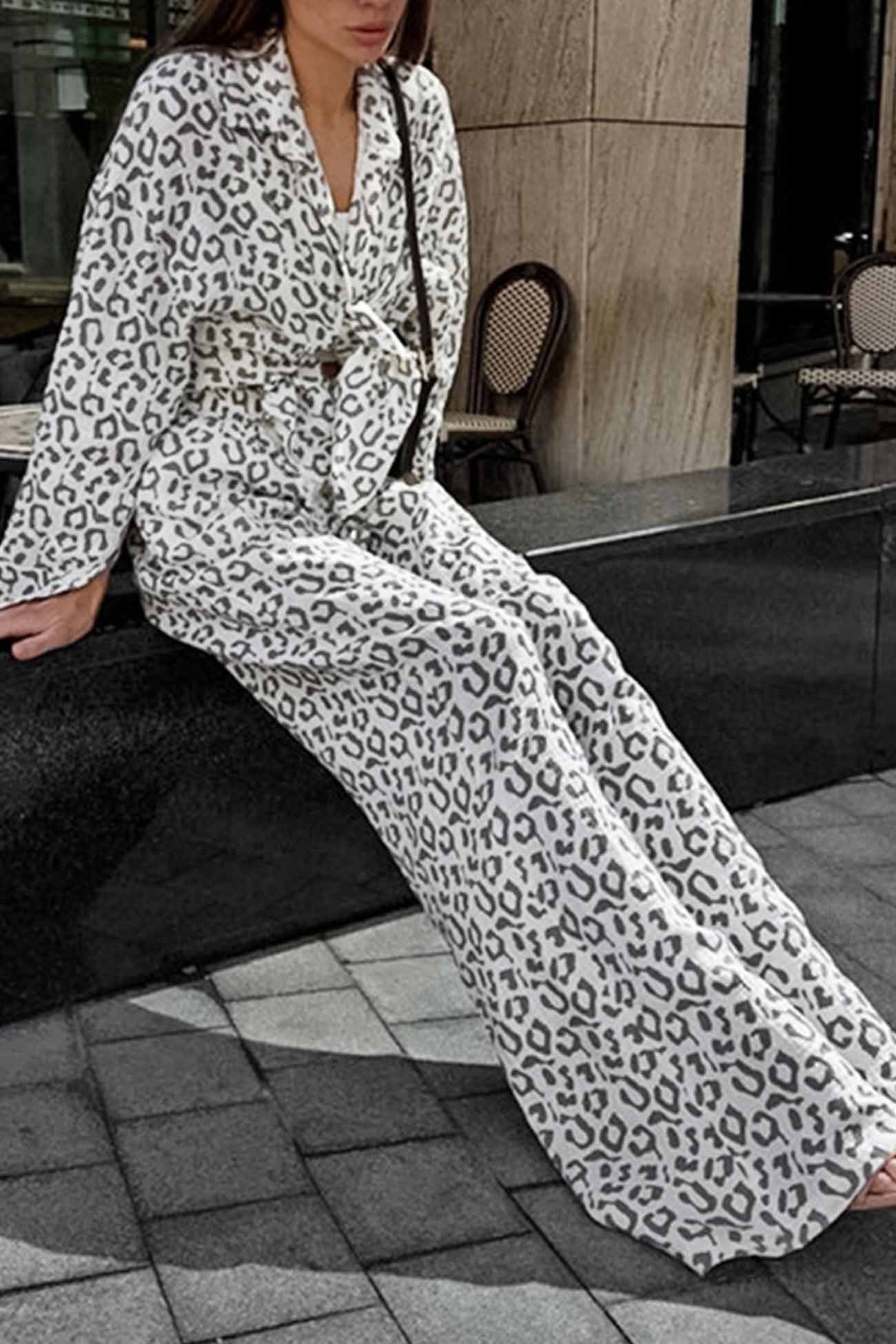 Cotton Leopard Shirt Long Pants Two-Piece Set