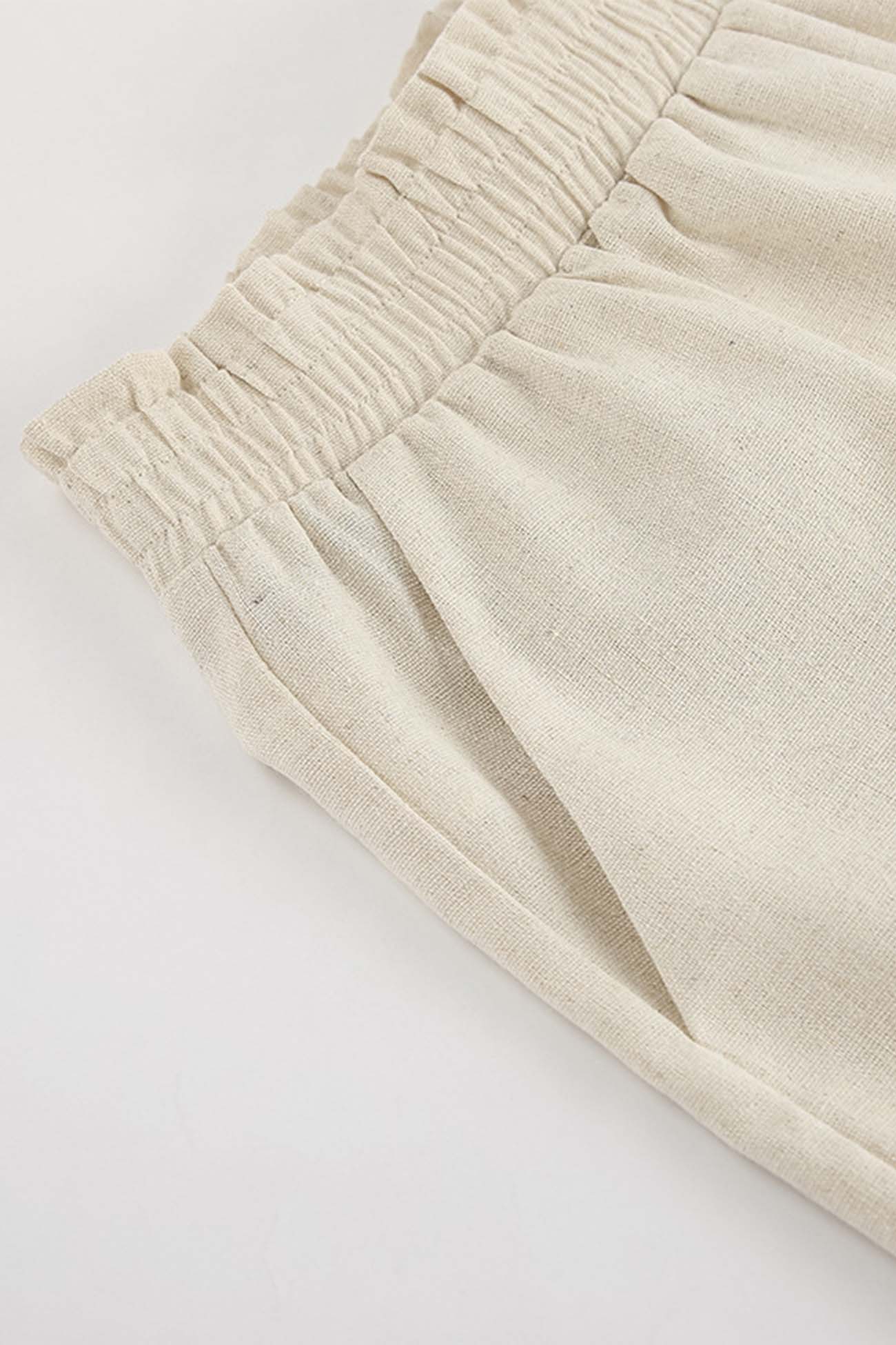 Cotton Linen Cap Sleeve Shorts Two Piece Set