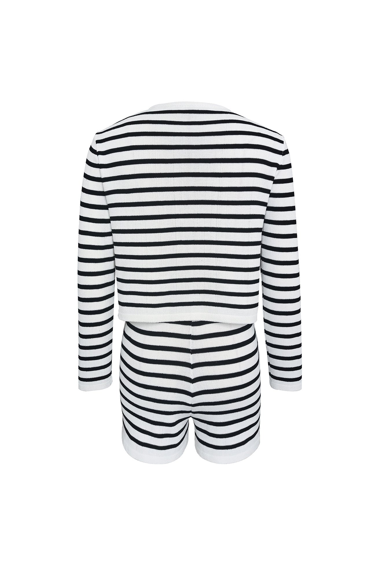 Crew Neck Striped Cardigan Shorts Set