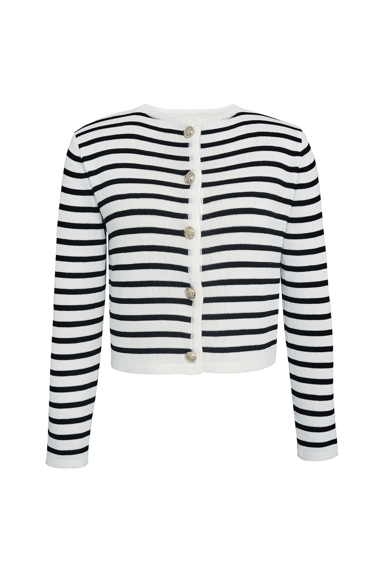 Crew Neck Striped Cardigan Shorts Set