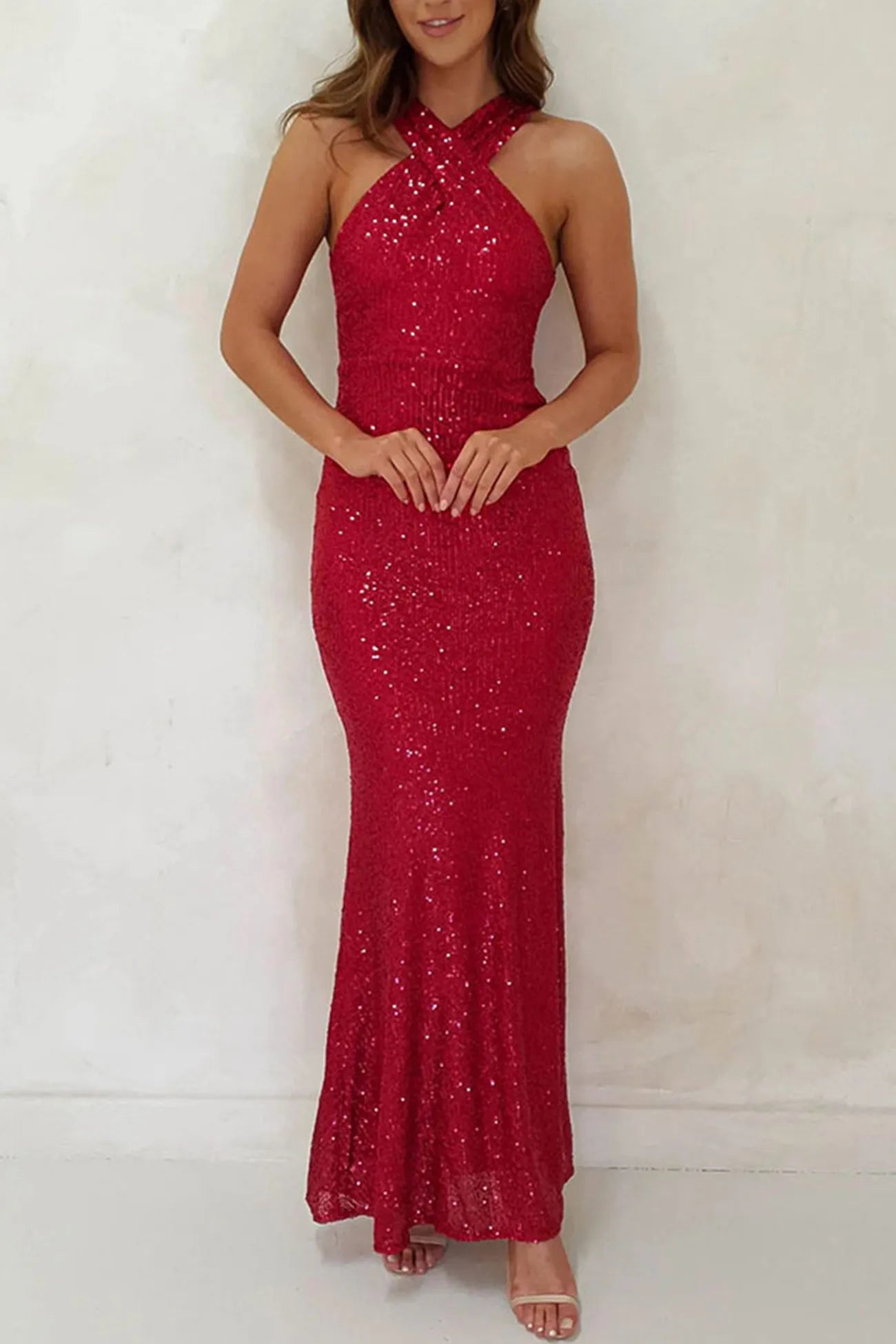 Halter Neck Sequin Fishtail Dress