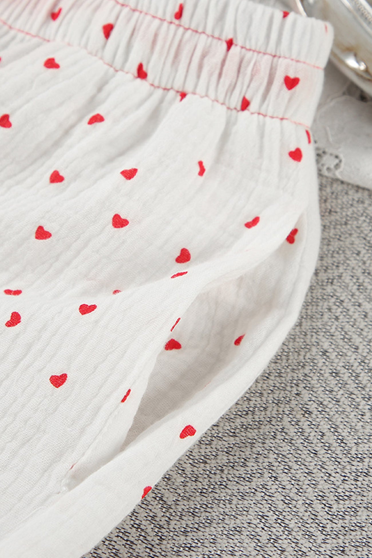 Flare Sleeve Heart Print Bow Tie Cotton Three-piece Set