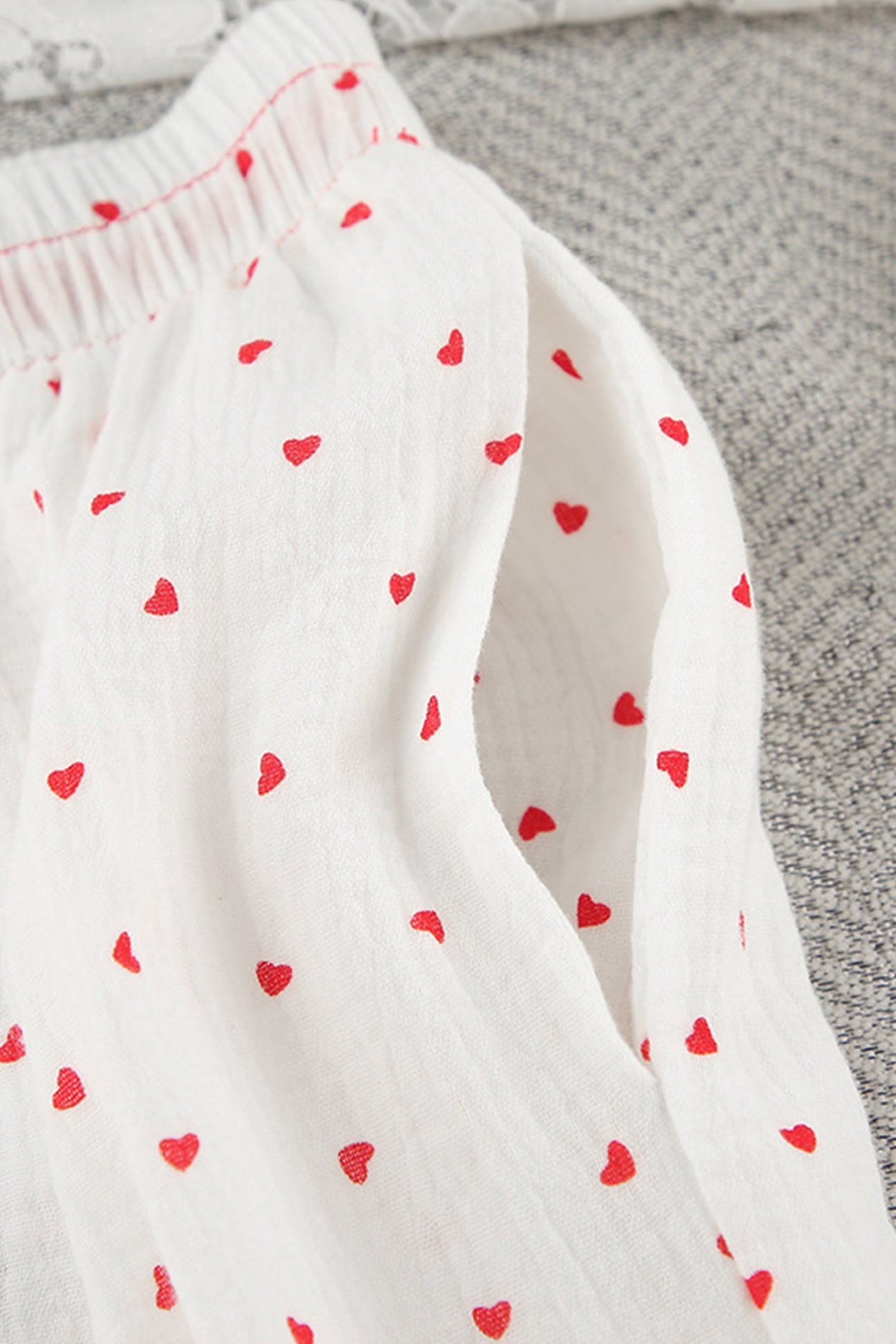 Flare Sleeve Heart Print Bow Tie Cotton Three-piece Set
