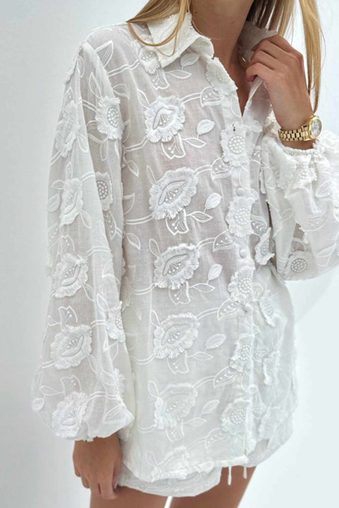 Floral Embroidery Long Sleeve Shirt Suits