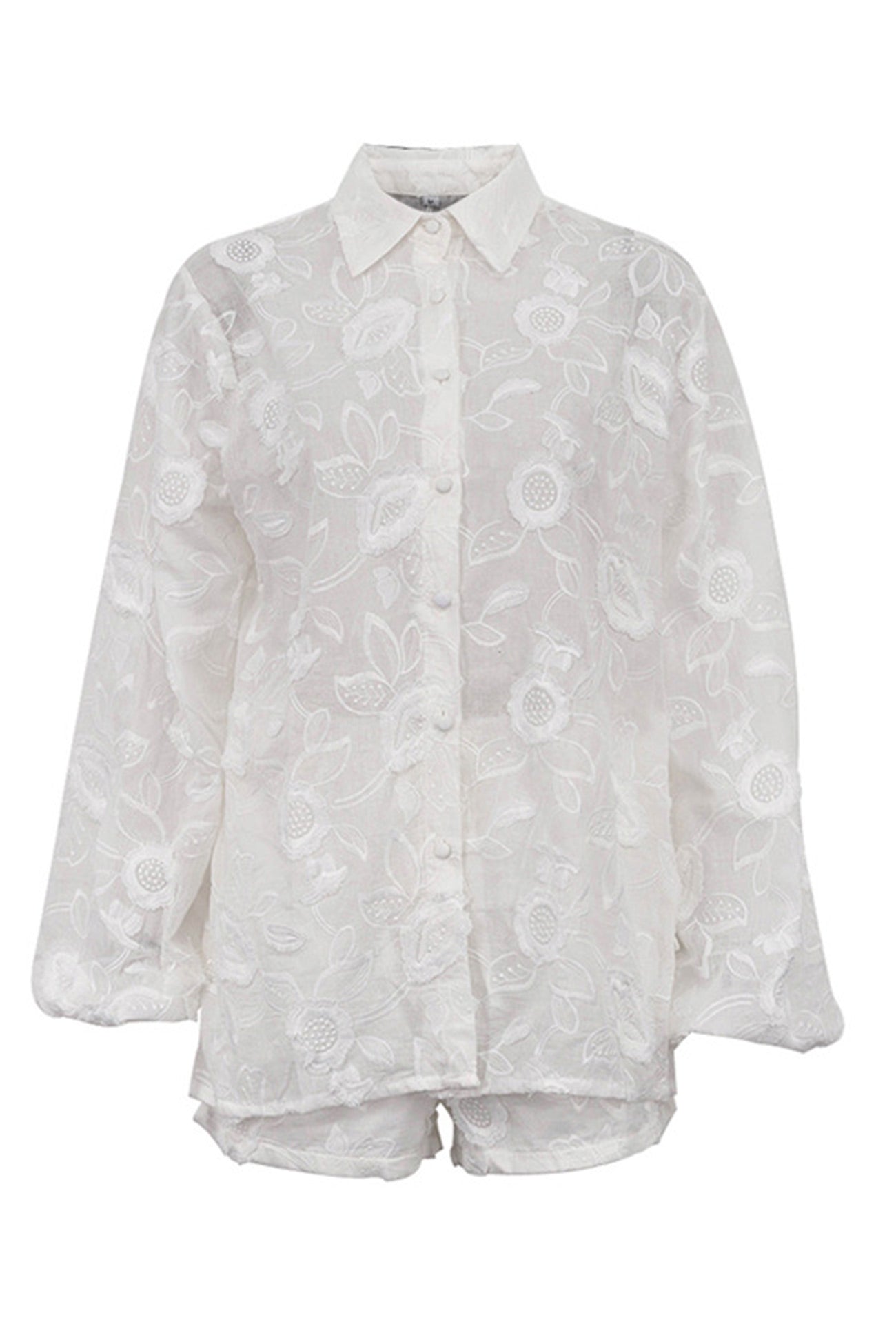 Floral Embroidery Long Sleeve Shirt Suits