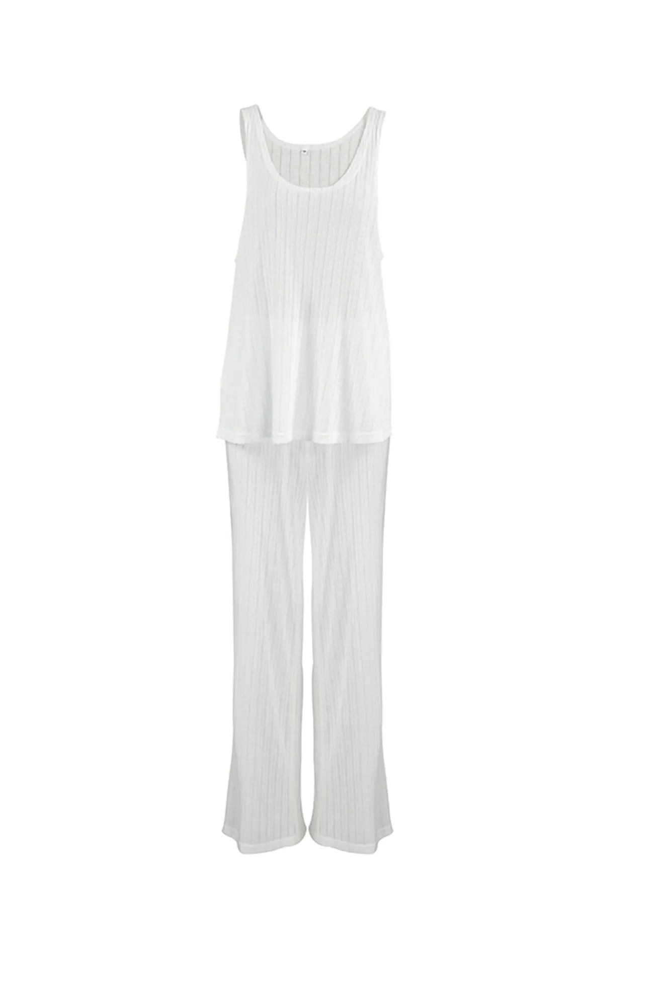 Hollow Out Knit Tank Top Pants Set