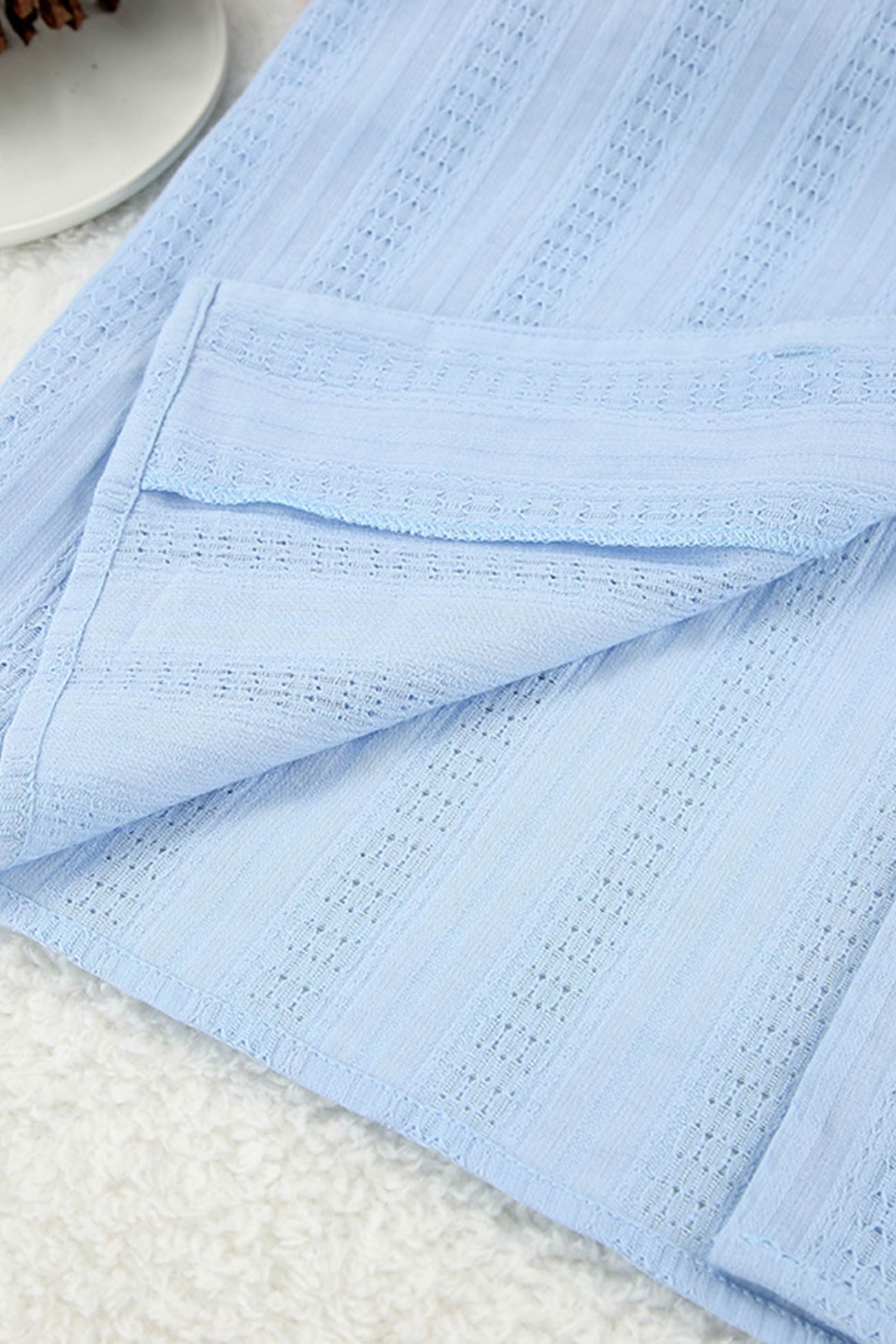 Jacquard Cotton Long Sleeve Shirt Slit Shorts Set