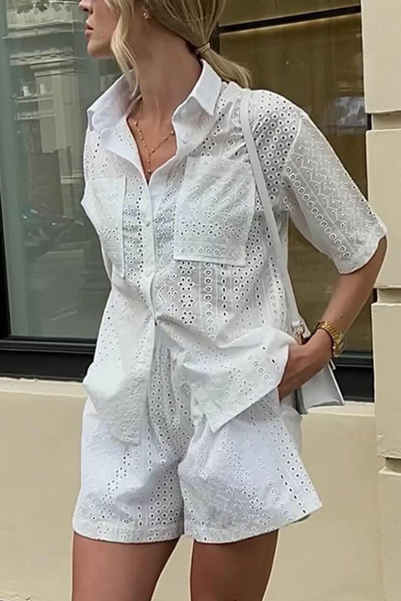 Jacquard Hollow Out Shirt Suits