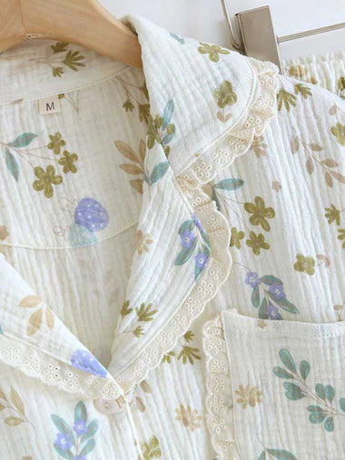 Ossaso Lace Trim Floral Print Cotton Pajama