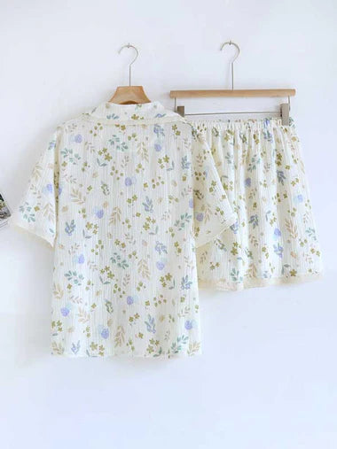 Ossaso Lace Trim Floral Print Cotton Pajama