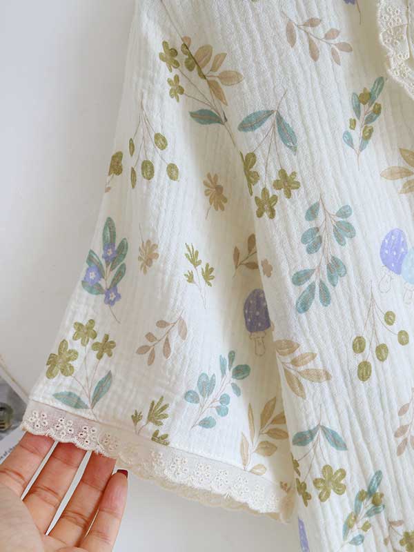 Ossaso Lace Trim Floral Print Cotton Pajama