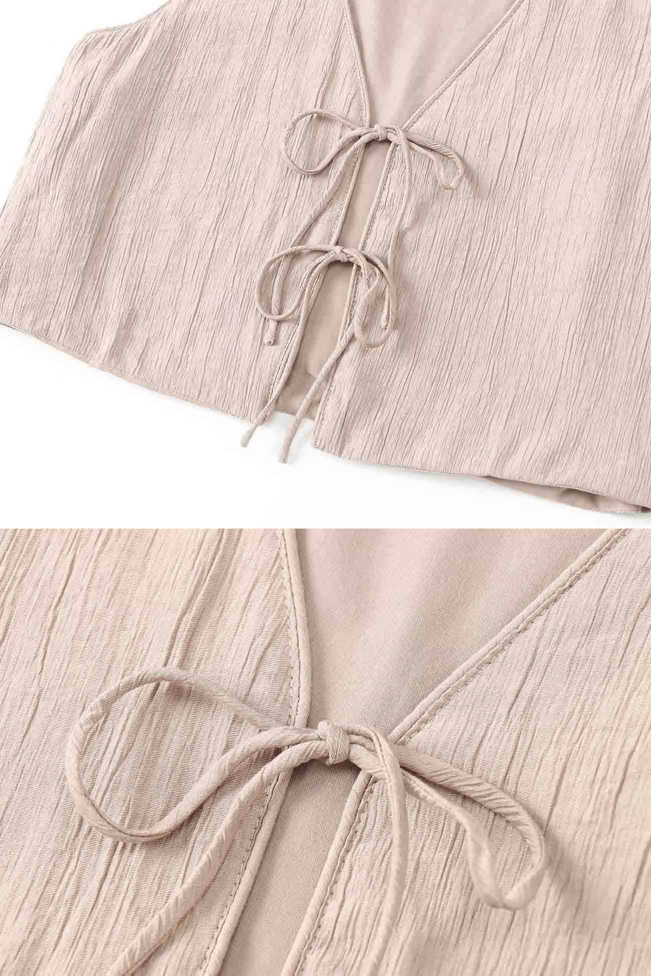 Lace Up Textured Vest Midi Skirt Set