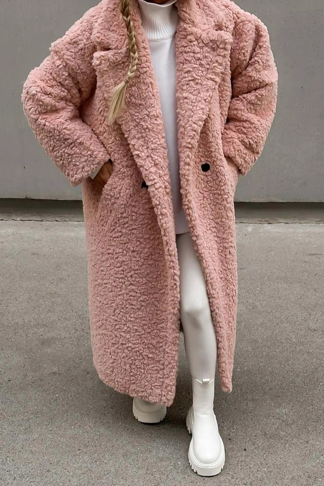 Lapel Button-down Plush Long Coat
