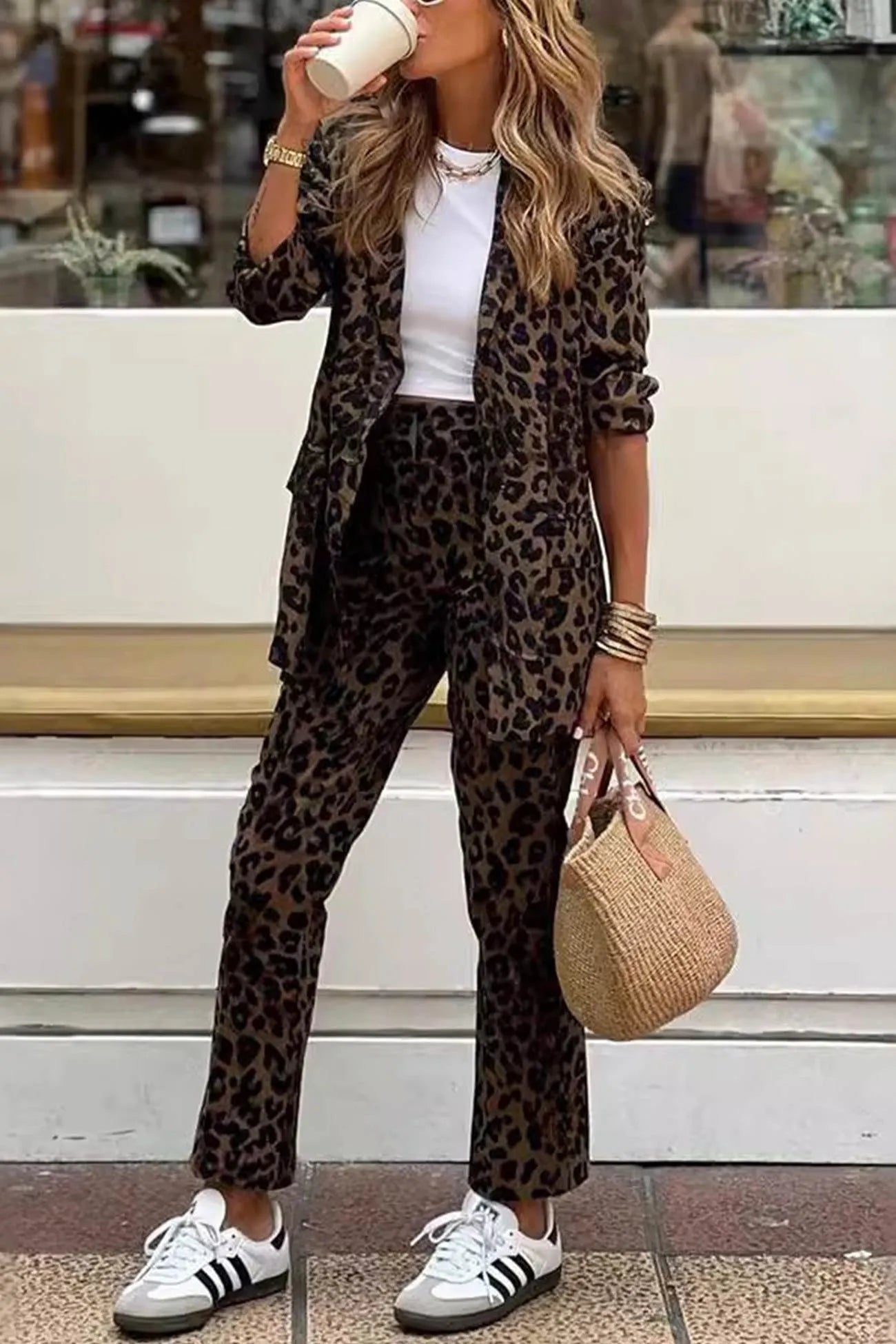 Leopard Print Blazer Two-piece Outfit
