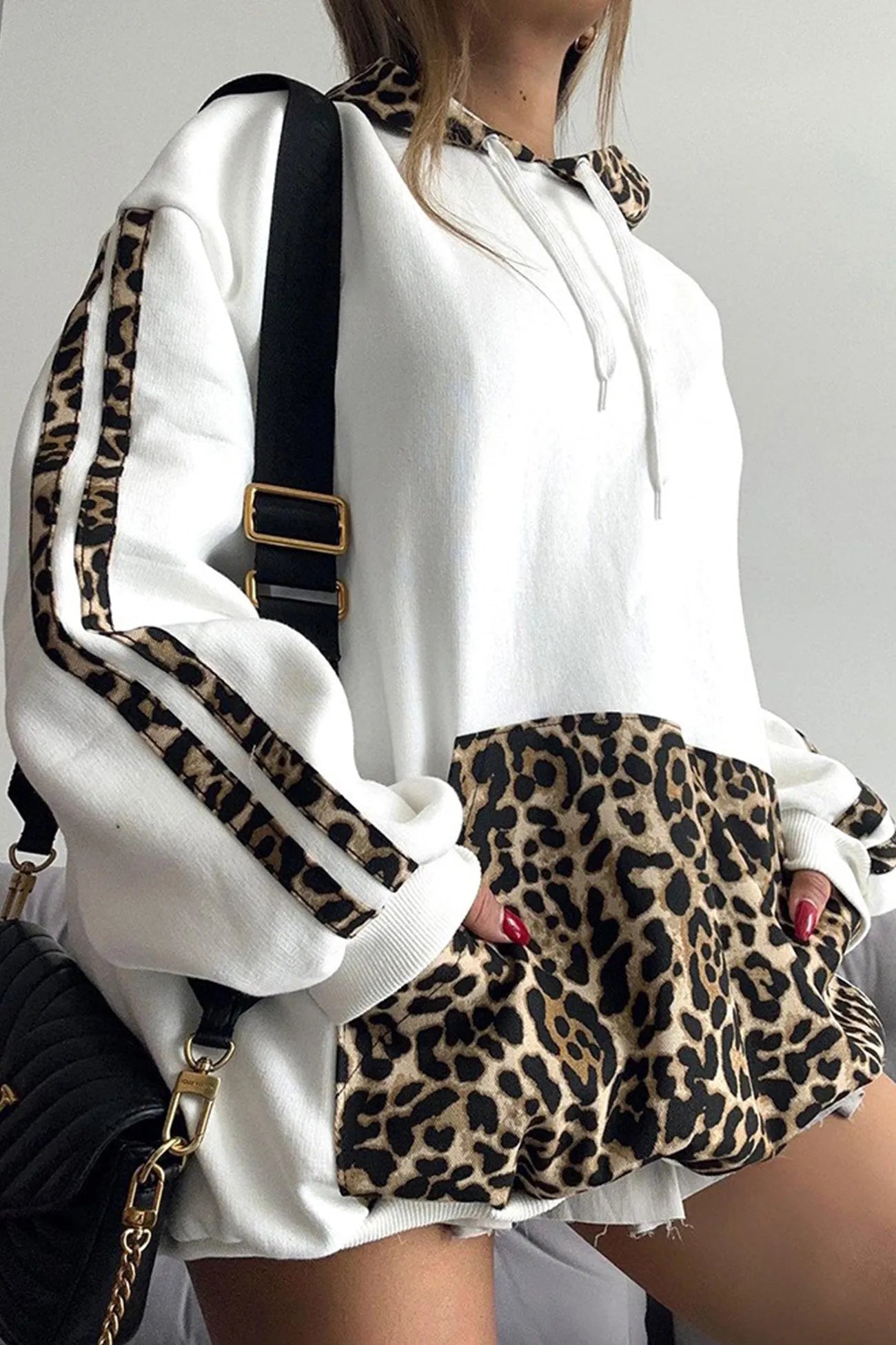 Ossaso Leopard Print Patchwork Loose Hoodie