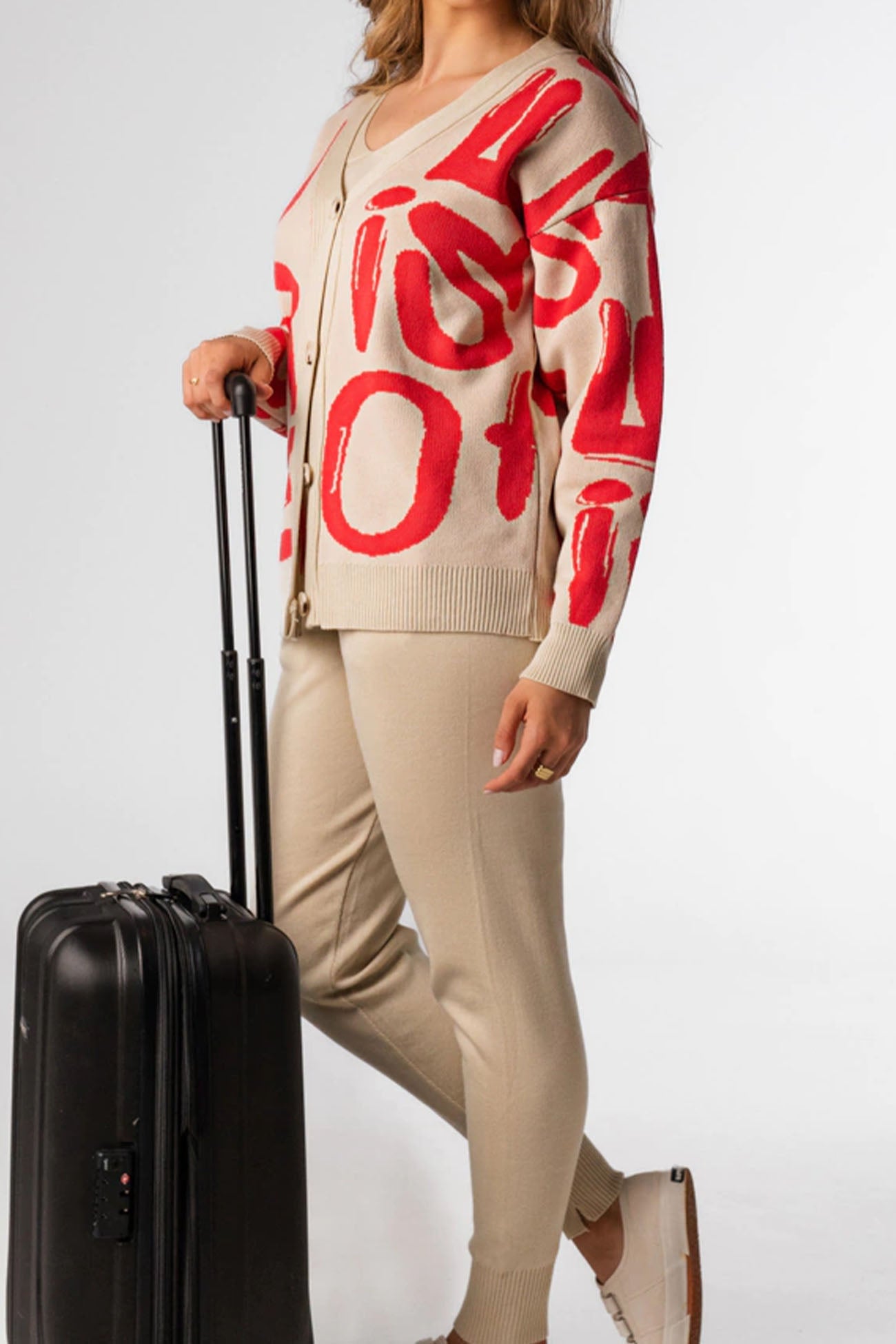 Letter Printed Cardigan Vest Long Pant Three Piece Set