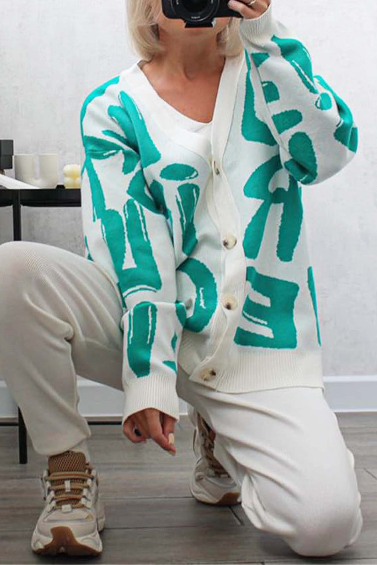 Letter Printed Cardigan Vest Long Pant Three Piece Set