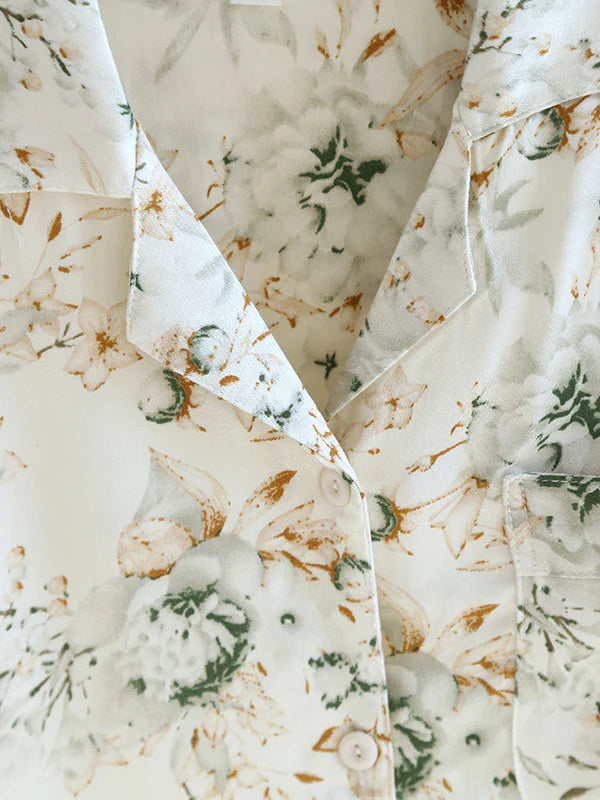 Printed Lapel Long Sleeve Pajama Set