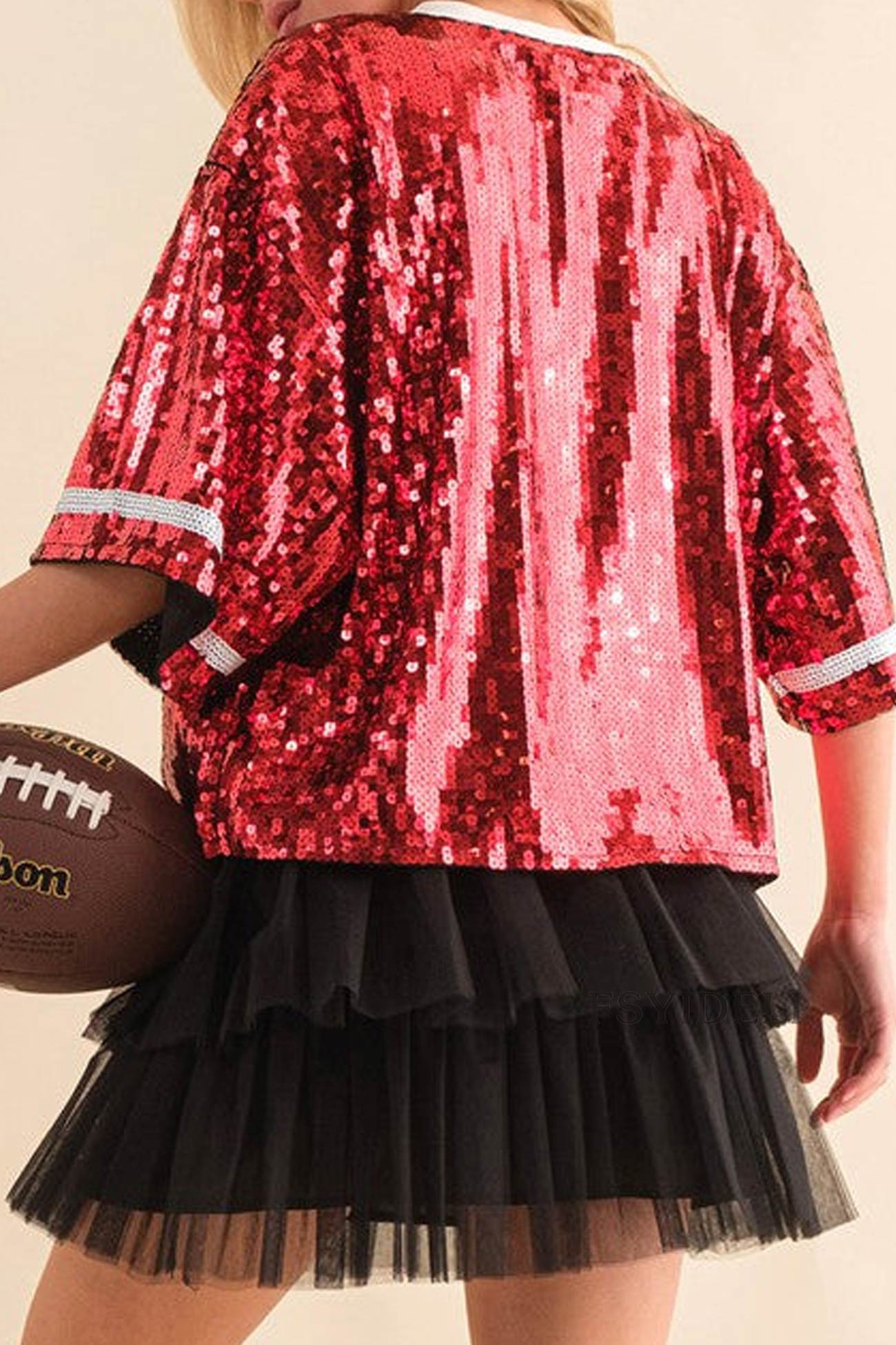 Sequined American Football Short Sleeve Top
