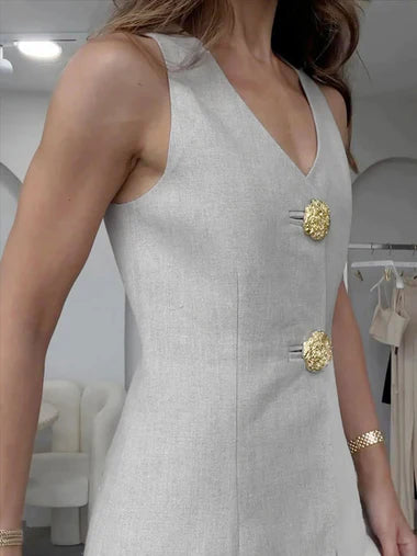 Sleeveless Blazer Vest & Wide Leg Pants Set
