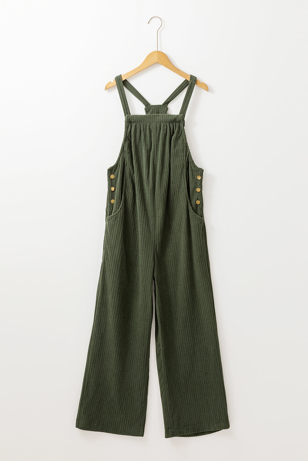 Solid Color Pocketed Corduroy Overall Set
