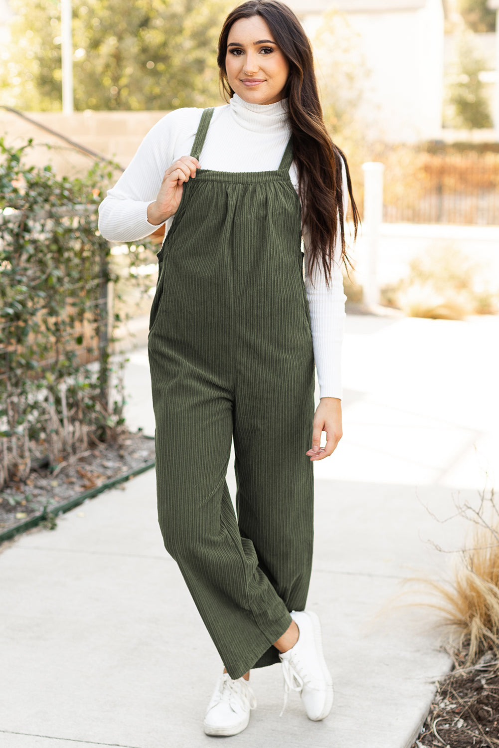 Solid Color Pocketed Corduroy Overall Set
