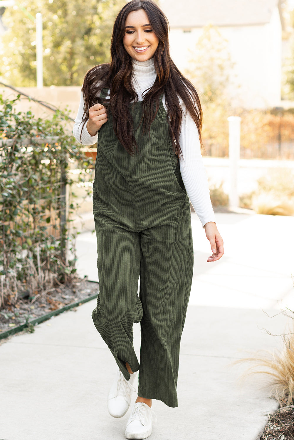Solid Color Pocketed Corduroy Overall Set