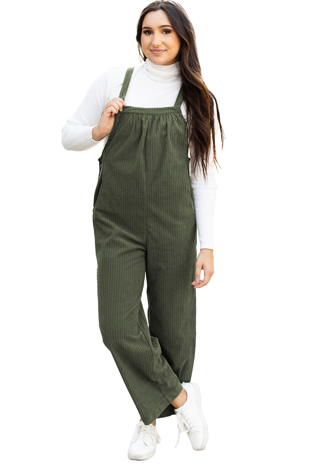 Solid Color Pocketed Corduroy Overall Set