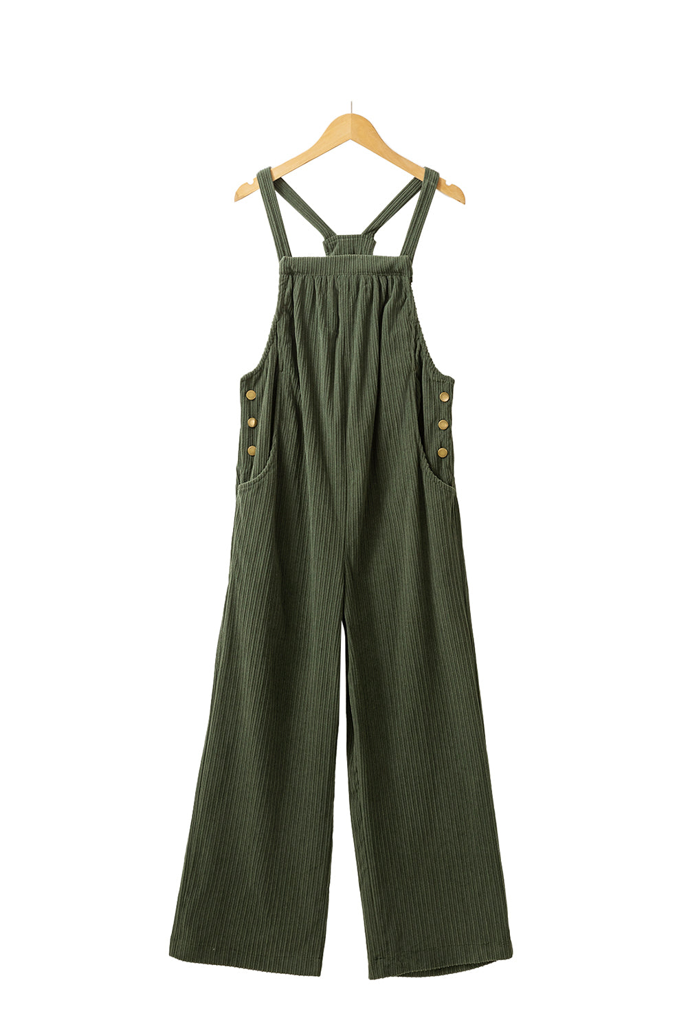 Solid Color Pocketed Corduroy Overall Set
