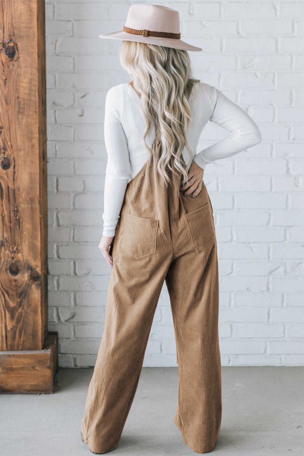 Solid Color Pocketed Corduroy Overall Set