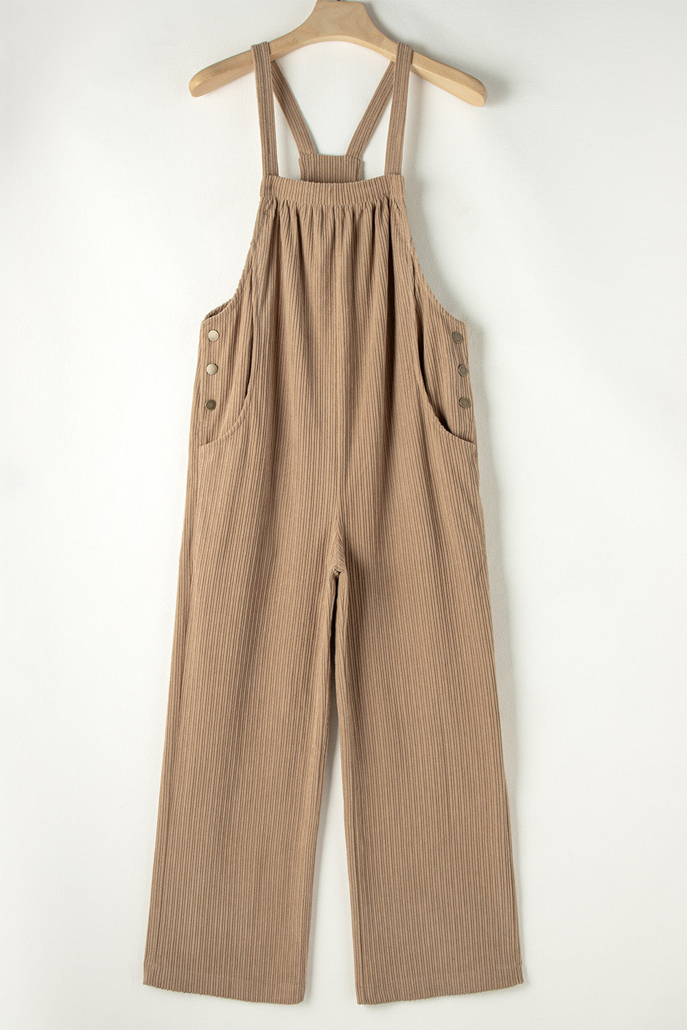 Solid Color Pocketed Corduroy Overall Set