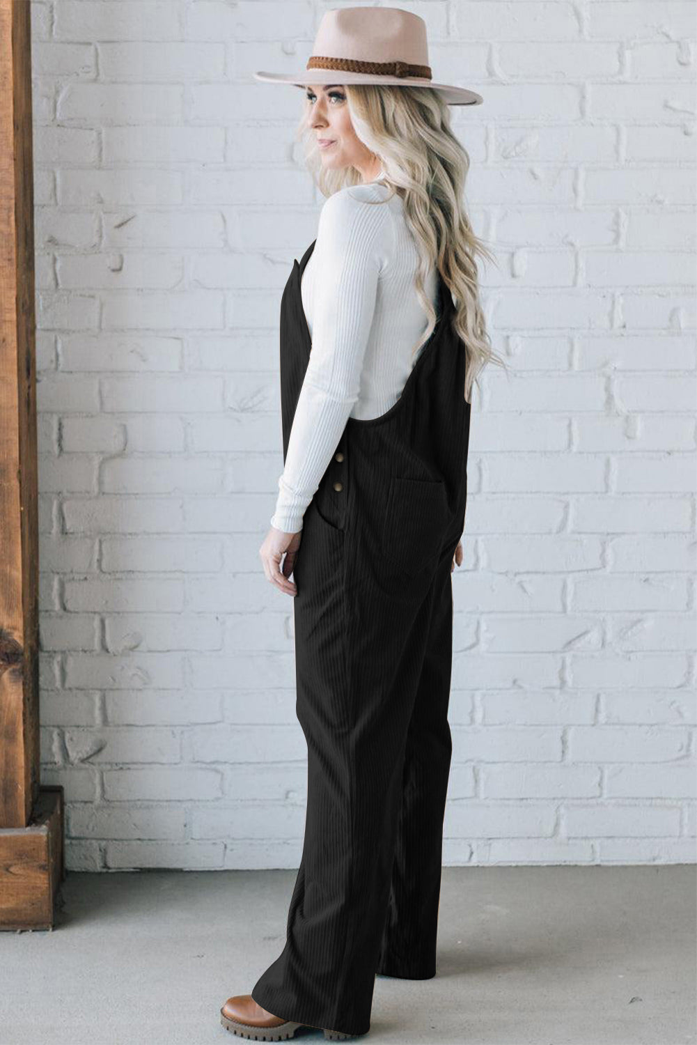 Solid Color Pocketed Corduroy Overall Set