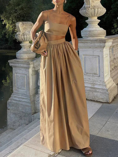 Spaghetti Strap Crop Top & Maxi Skirt Set