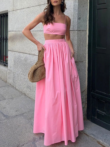 Spaghetti Strap Crop Top & Maxi Skirt Set