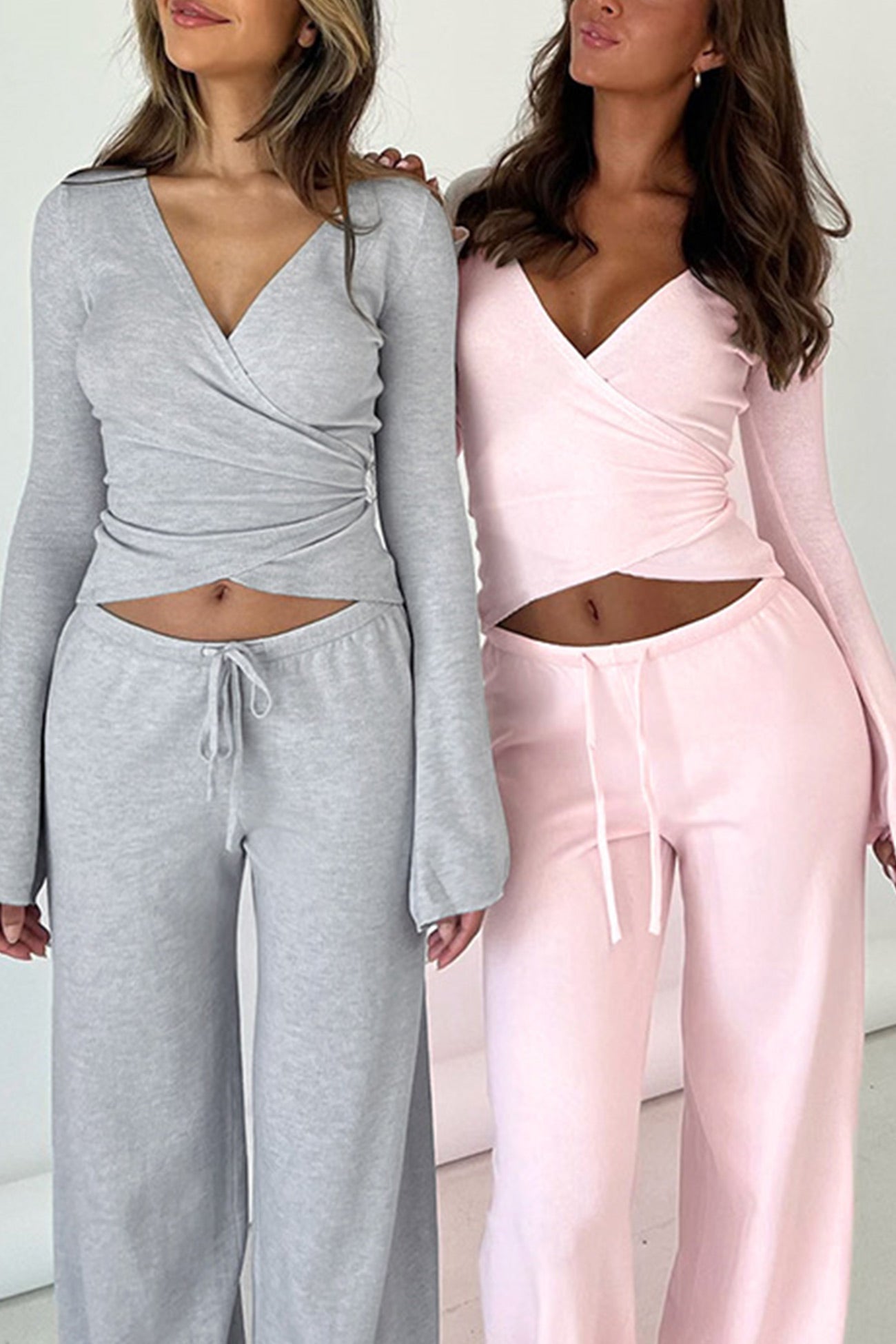 Tie-up Plush Lined Crop Top Pants Set