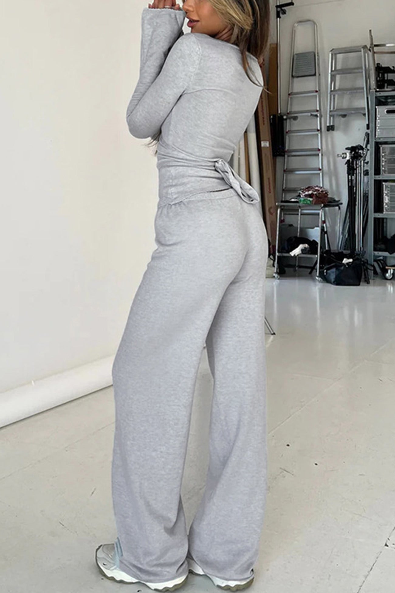 Tie-up Plush Lined Crop Top Pants Set