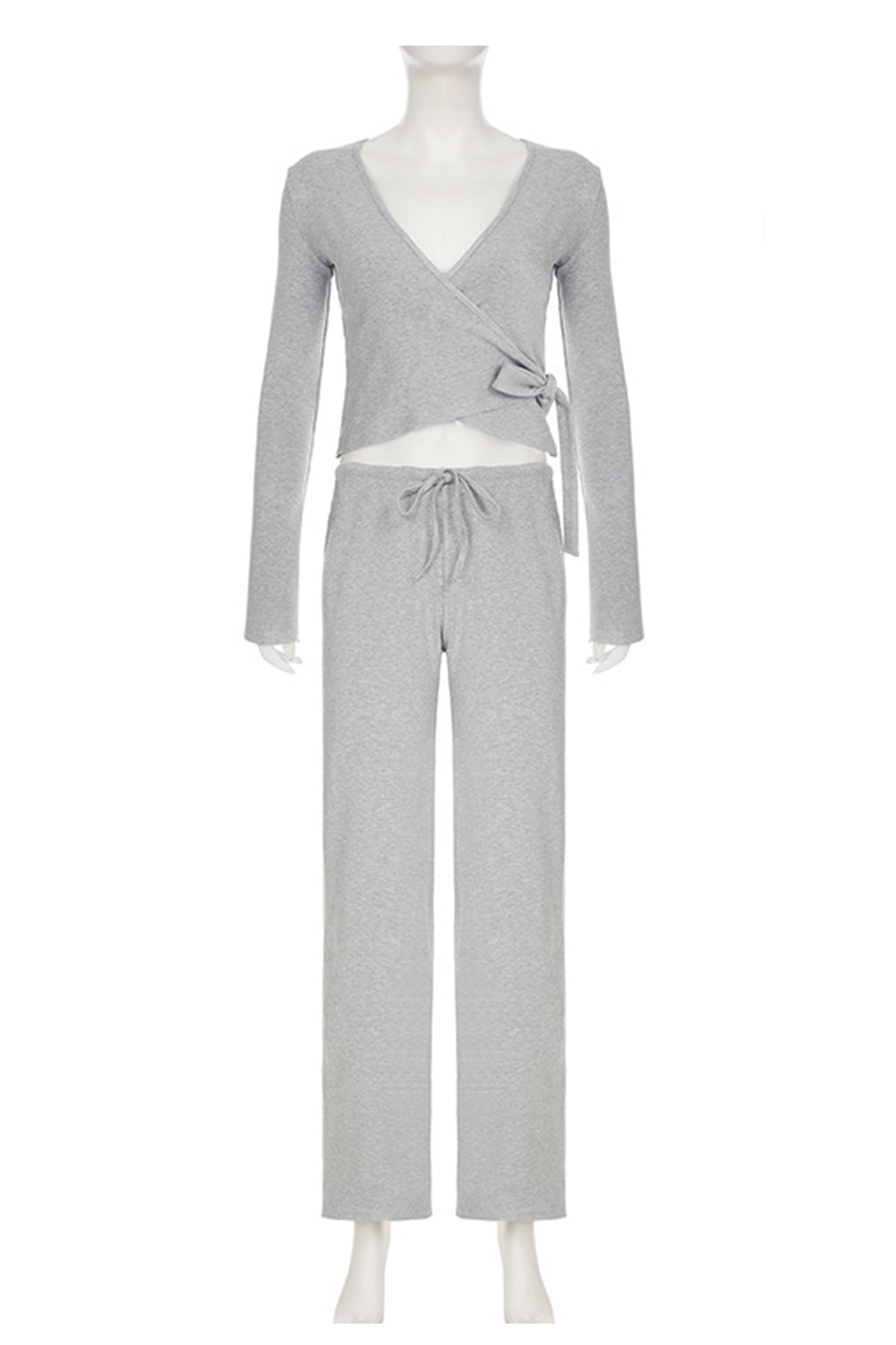 Tie-up Plush Lined Crop Top Pants Set