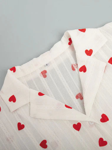 Two Pieces Red Heart Print Shorts Lounge Set