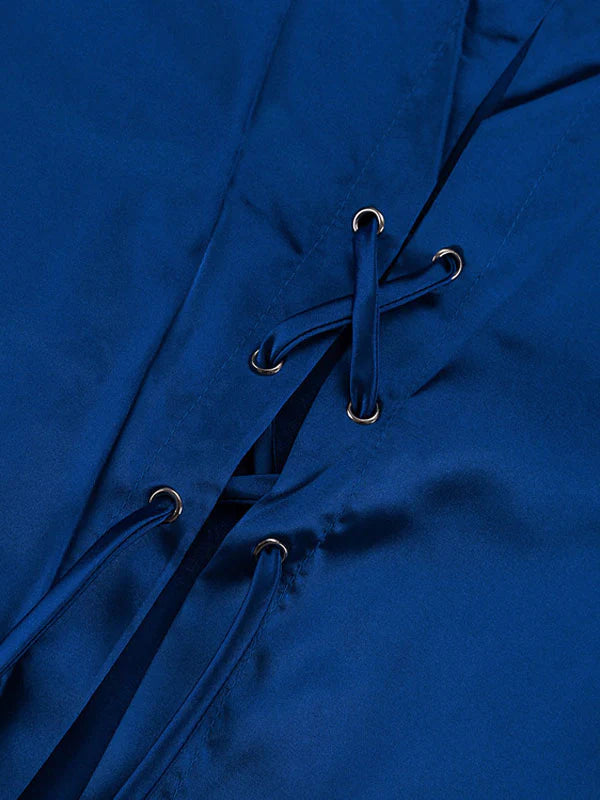 Two Pieces Satin Long Sleeve Tie Shirt & Pants Set