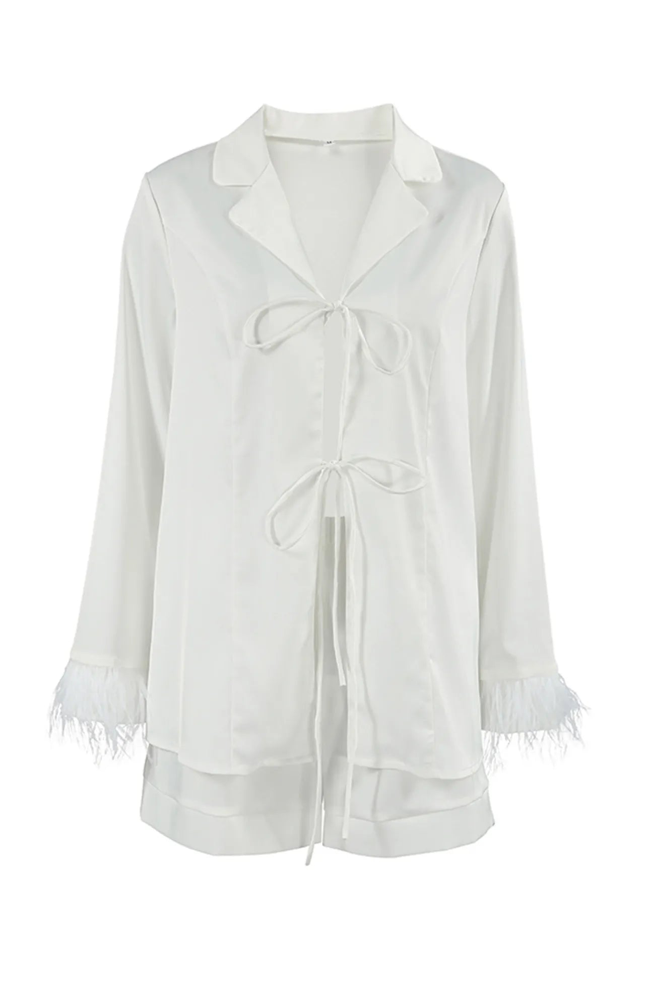 White Fuzzy Tie-up Shirt Shorts Set