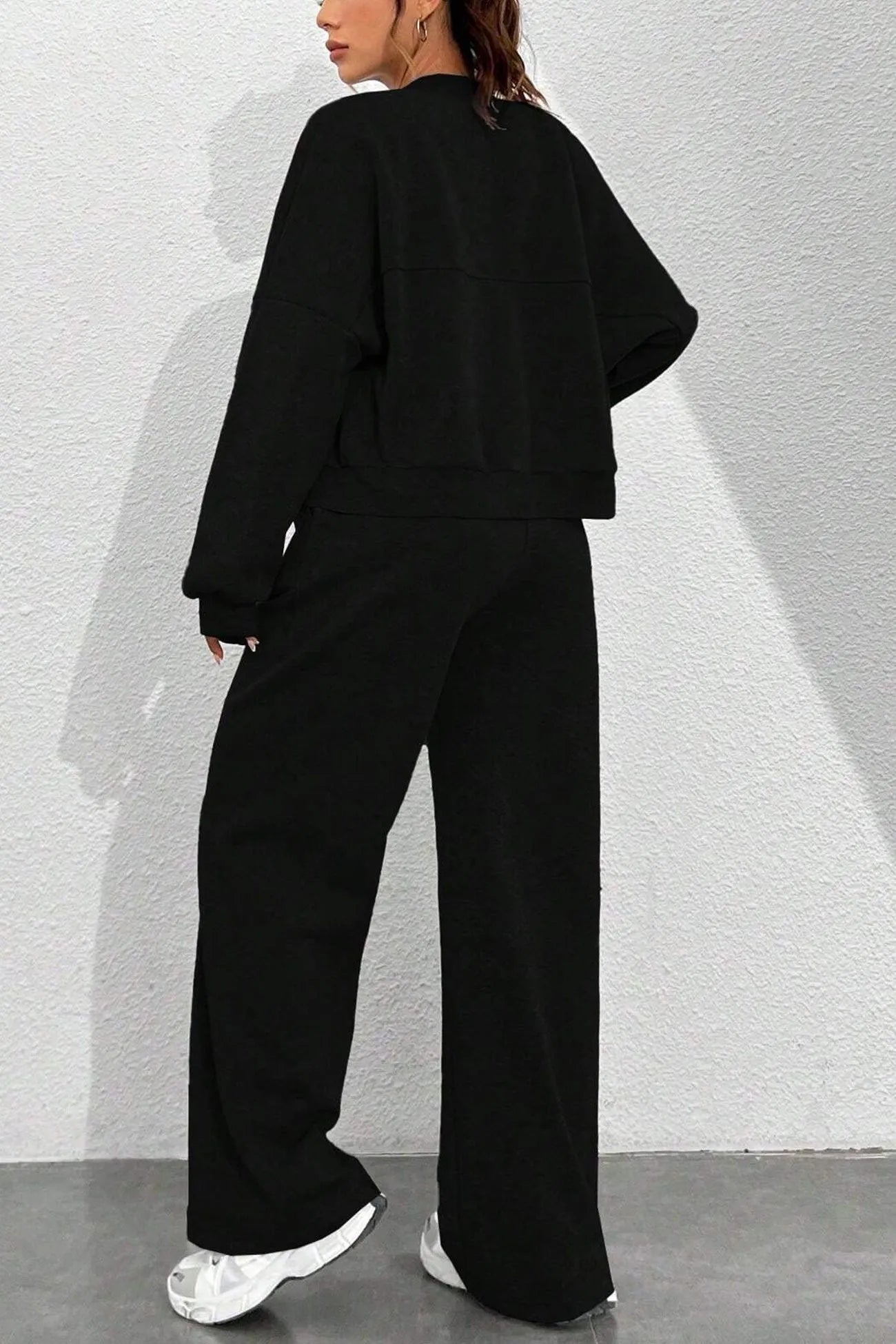 Zip-up Collarless Cardigan Sweatpants Set