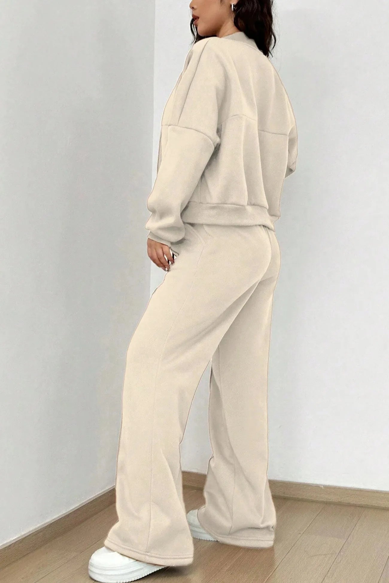Zip-up Collarless Cardigan Sweatpants Set