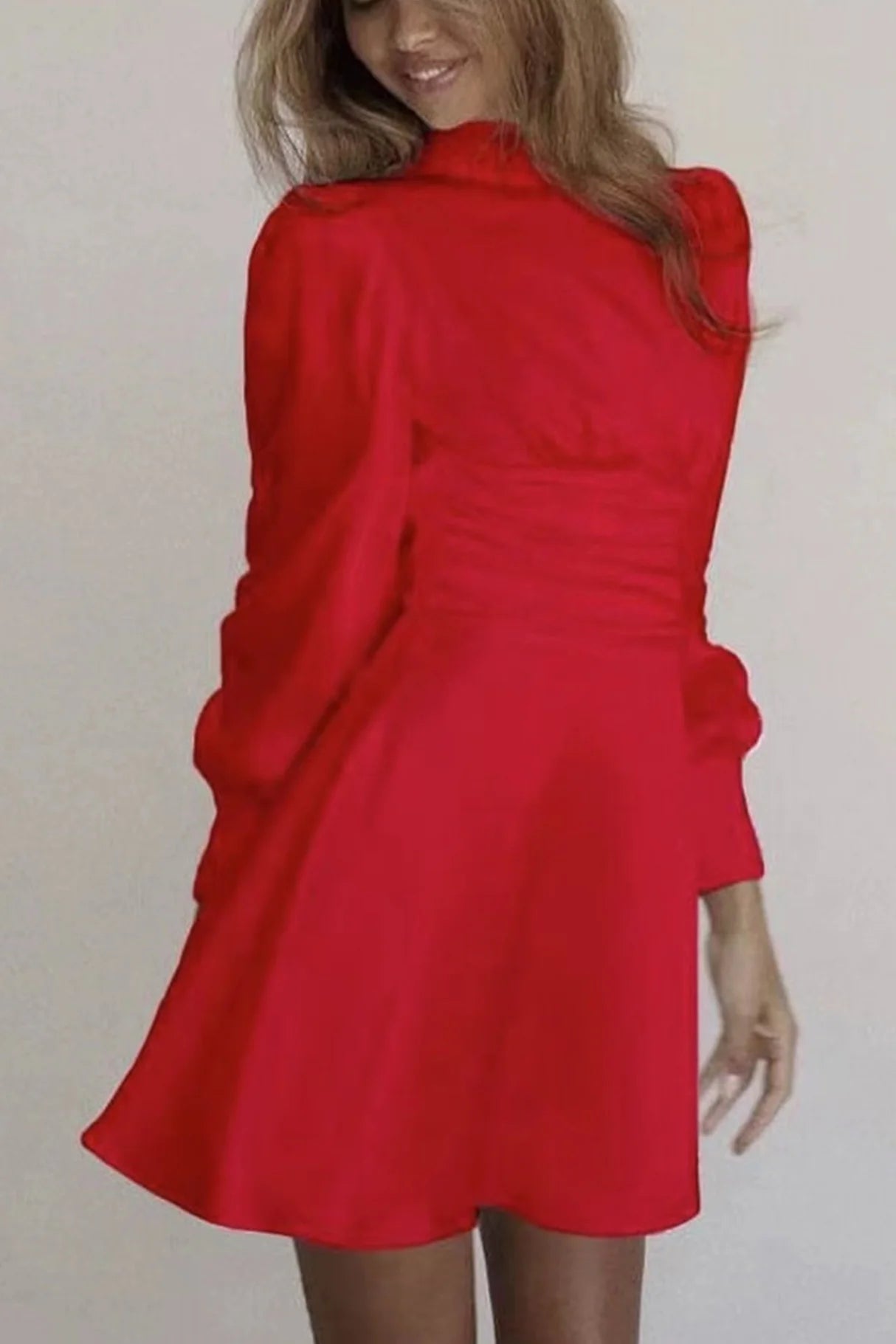 Satin Puff Sleeve Strappy Backless Dresses