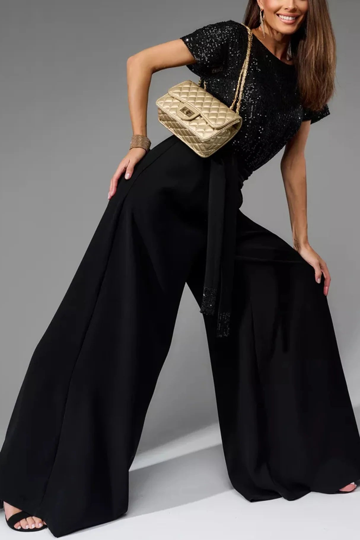Sequin Patchwork Short Sleeve High Waist Jumpsuits